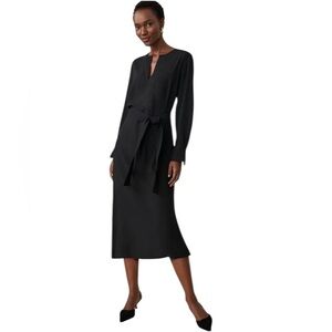 Ann Taylor NWT Long Sleeve Belted Black Midi Column Sheath Dress Large